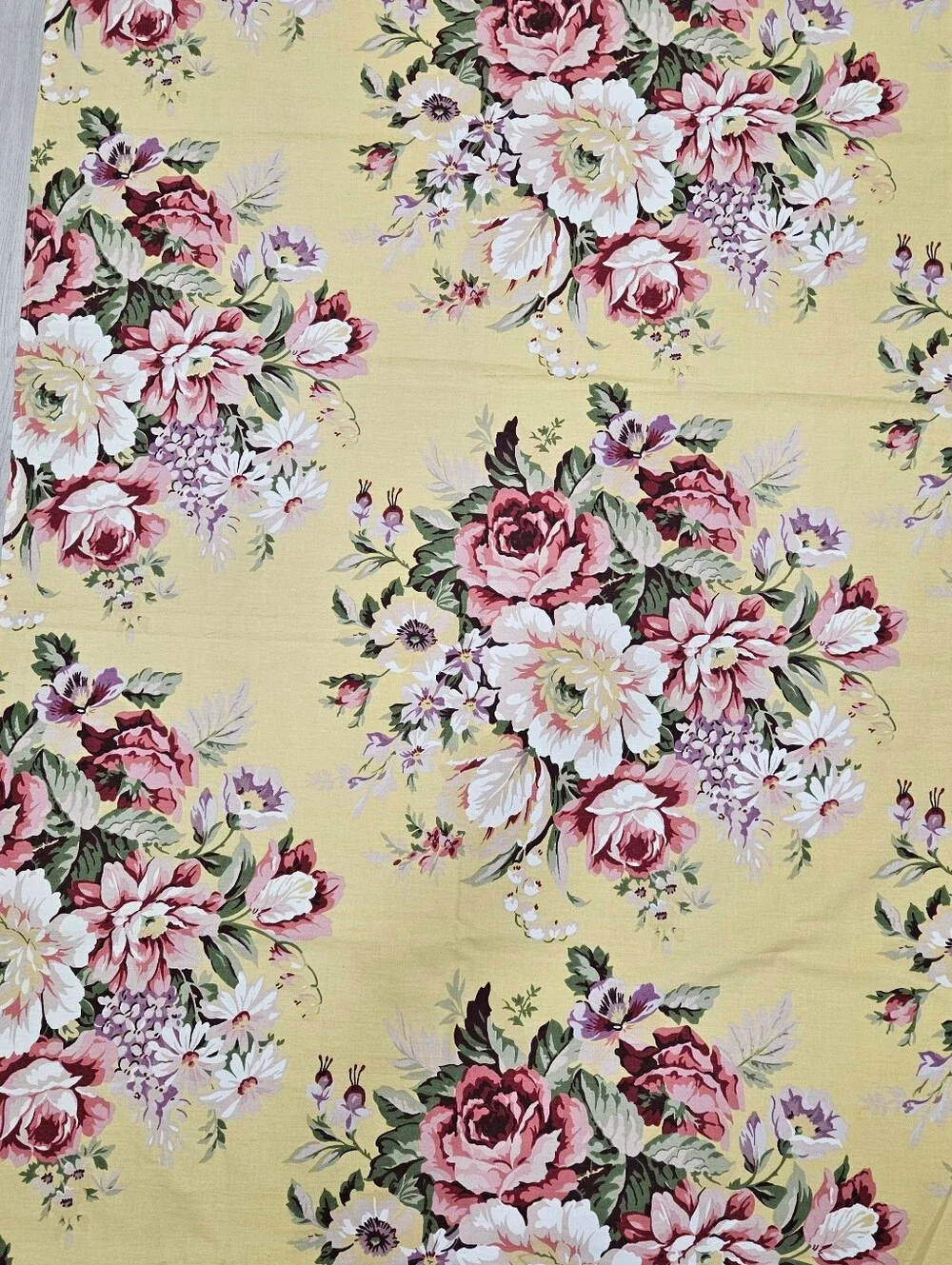 Ralph Lauren Sophie Brooke Yellow Floral & Stripe 2 Valances & 4 Curtain Panels